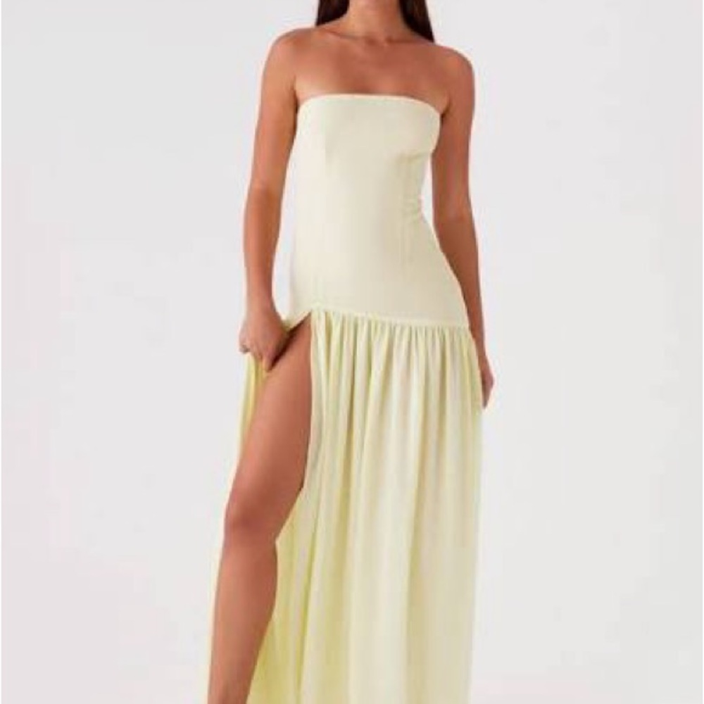 Peppermayo Strapless Light Yellow Maxi Dress